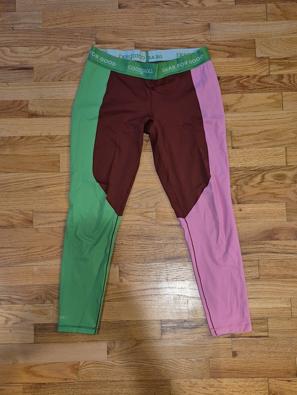 cotopaxi Colorblock Leggings — Green, Pink & Burgundy